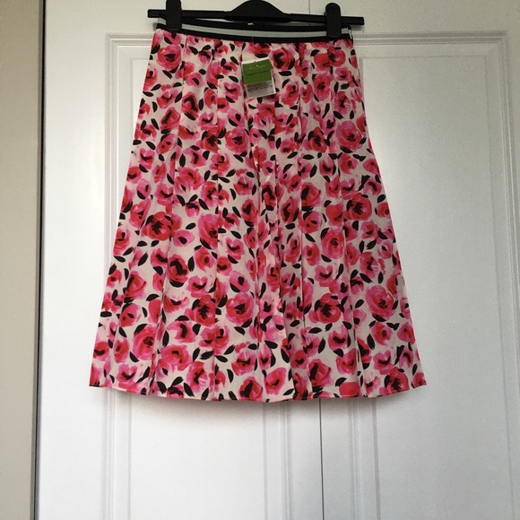 Kate Spade Rose Floral 100% Silk Pleated Skirt - Picture 7 of 11